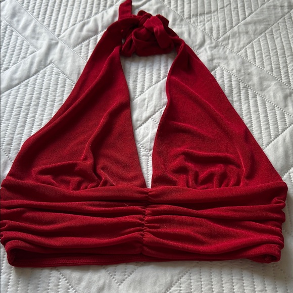 Women’s Elegant Red Halter Top. Summer vacation, tropical, cruise, stylish fun. - Picture 6 of 9
